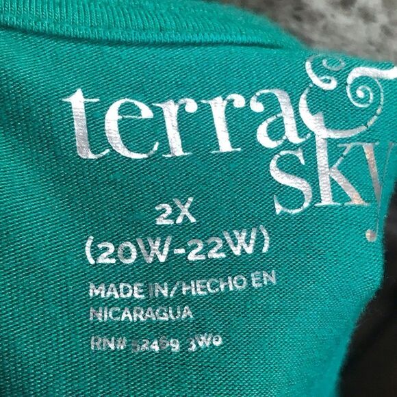 Terra & Sky Green V Neck Short Sleeve Top Size 2X - Picture 5 of 8
